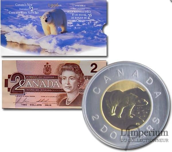 Canada - L'ensemble hors-circulation de la nouvelle pièce et du billet de banque 2 dollars 1996