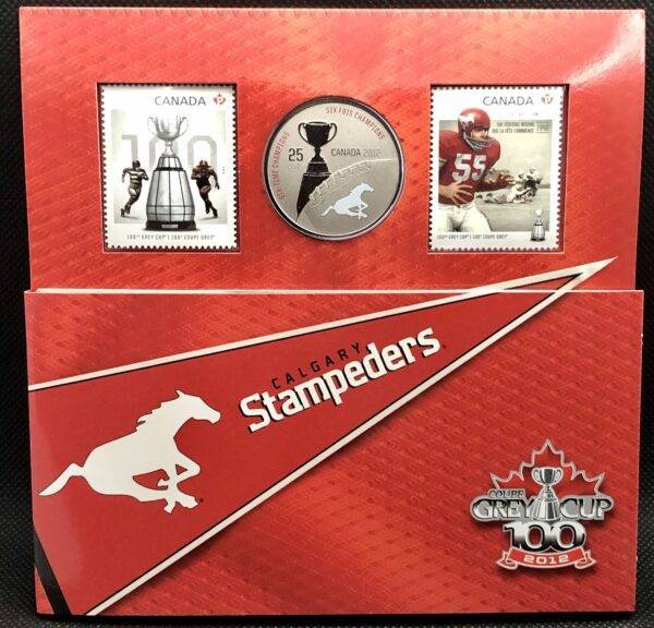 Canada - Les Stampeders de Calgary - Ensemble 25 Cents coloré et timbres 2012
