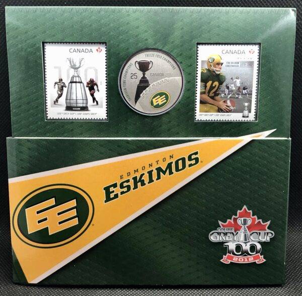 Canada - Eskimos d'Edmonton - Ensemble 25 Cents coloré et timbres 2012