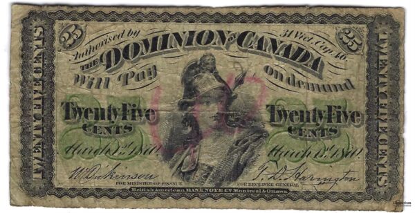 CANADA - Billet de 25 Cents 1870 - Dickinson/Harington
