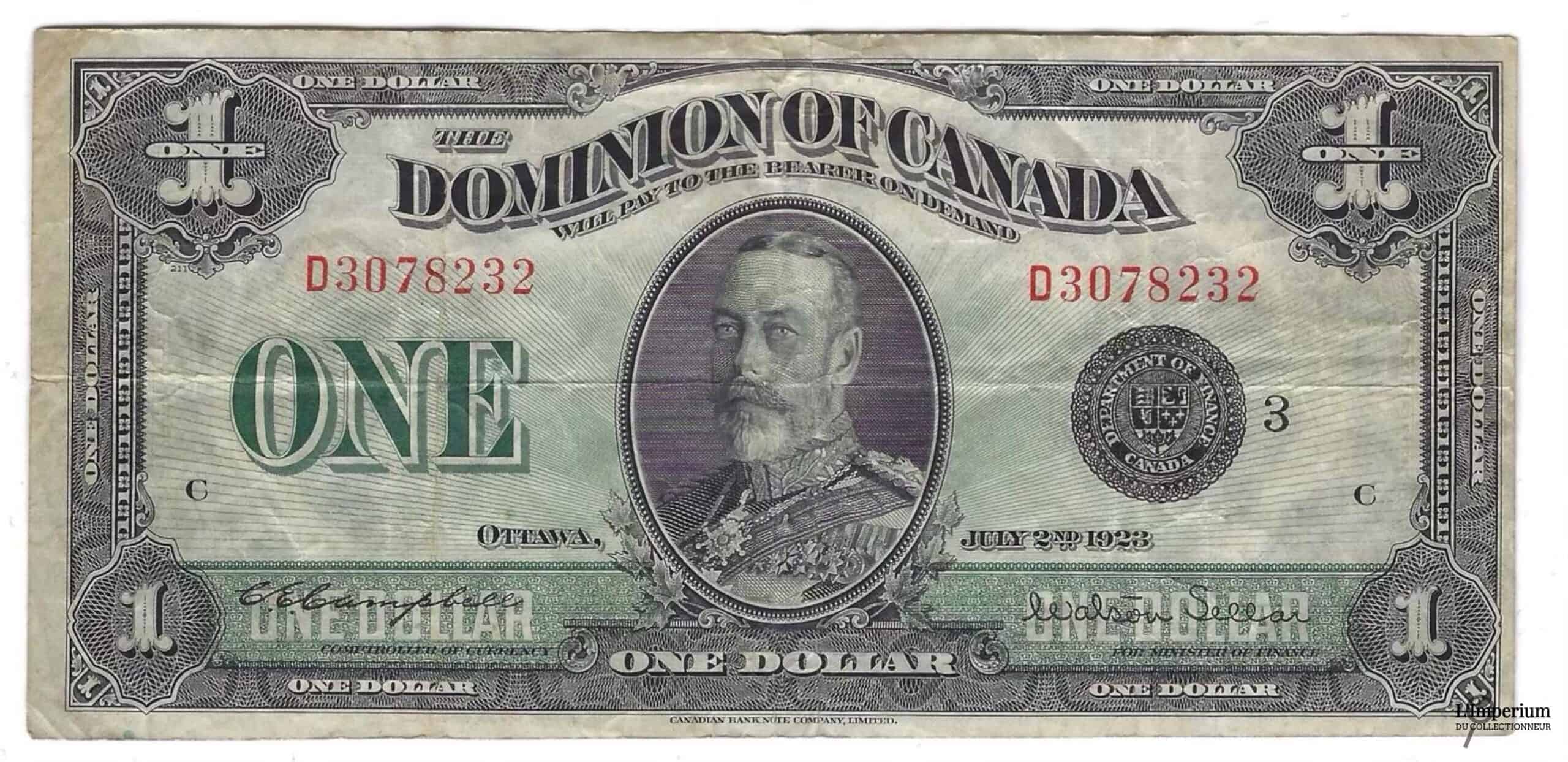 CANADA - Billet de 1 Dollar 1923 - Campbell/Sellar