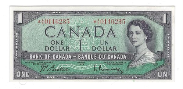 Canada - Billet d'un Dollar 1954 Beattie/Raminsky Portrait Modifié - BC-37bA