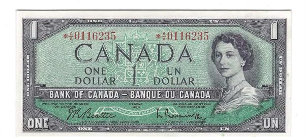 Canada - Billet d'un Dollar 1954 Beattie/Raminsky Portrait Modifié - BC-37bA