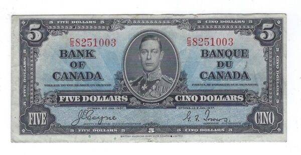 Canada - Billet de 5 Dollars 1937 Coyne/Towers - BC-23c