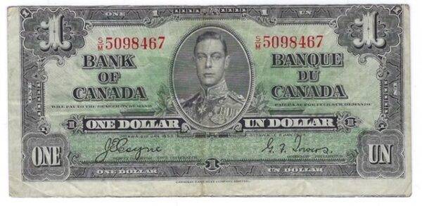 Canada - Billet de 1 Dollar 1937 Coyne/Towers Impression Hors Registre - E7-I