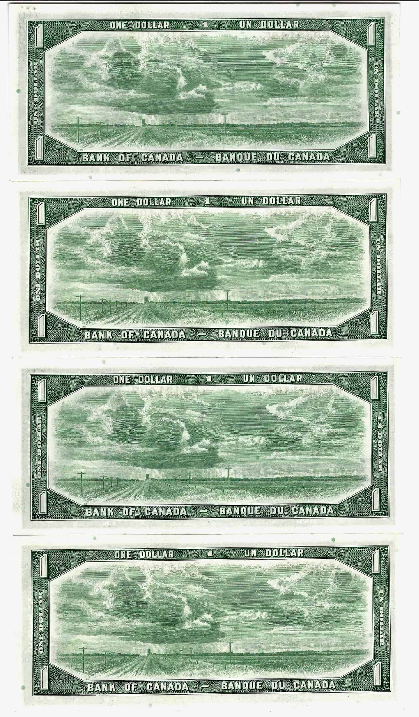 CANADA - Suite de 4 Billets de 1 Dollar 1954 - Beattie/Raminsky - Portrait Modifié - BC-37bA-i
