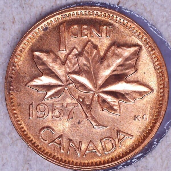 CANADA - 1 Cent 1957 - Double Hanging 7 - B.UNC