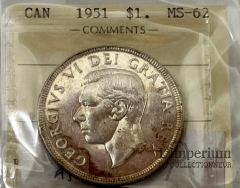 Canada - Dollar 1951 - Certifié ICCS MS-62 - Avers