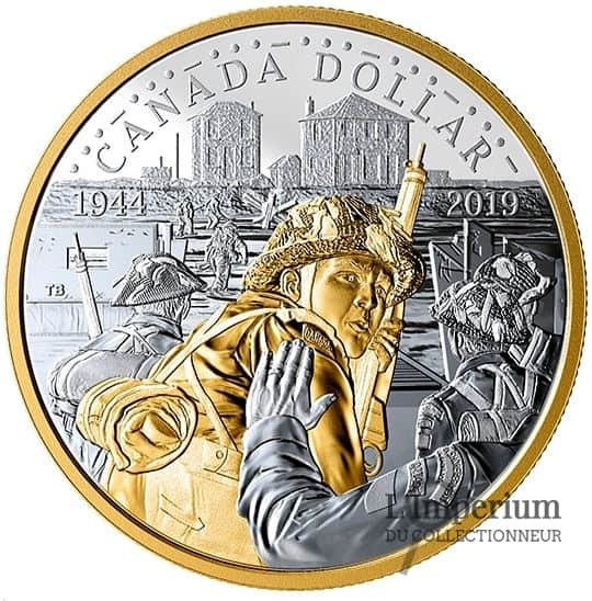 Canada - Dollar 2019 en Argent 75e Anniversaire du Jour J Plaqué Or - Épreuve