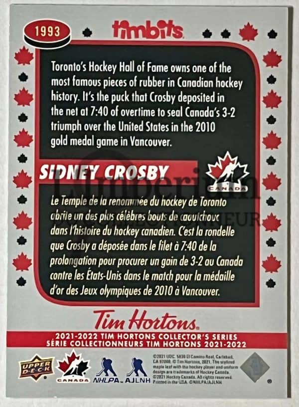 Timbits to Team Canada 2022 - 1993 Sidney Crosby Reverse