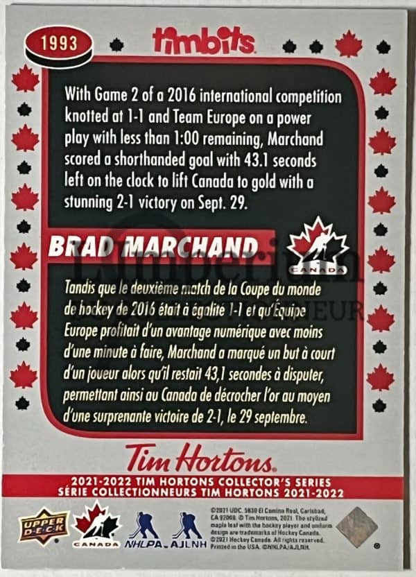 Timbits to Team Canada 2022 - 1993 Brad Marchand Reverse