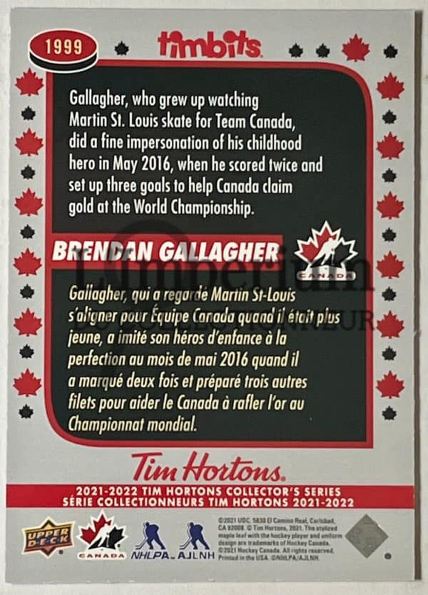 Timbits to Team Canada 2022 - 1998 Brendan Gallagher Reverse