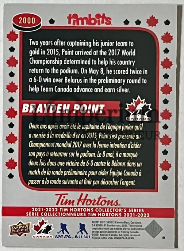 Timbits to Team Canada 2022 - 2000 Brayden Point Reverse