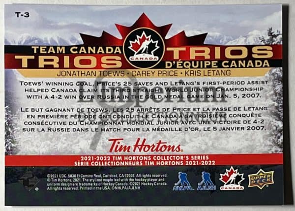 Team Canada Trios 2022 - T-3 Toews/Price/Letang Reverse
