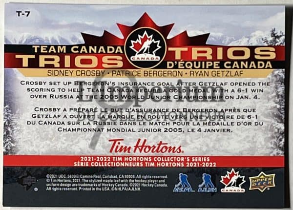 Team Canada Trios 2022 - T-7 Crosby/Bergeron/Getzlaf Reverse