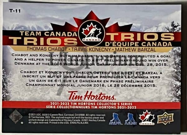 Team Canada Trios 2022 - T-11 Chabot/Konecny/Barzal Reverse
