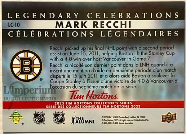LC-10 Mark Recchi - Carte d'Hockey Célébrations Légendaires 2023