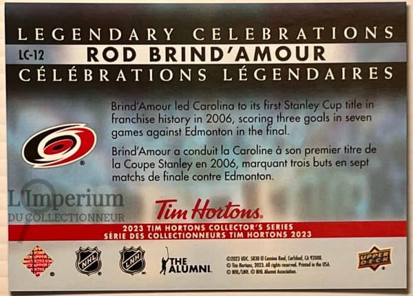 LC-12 Rod Brind'Amour - Carte d'Hockey Célébrations Légendaires 2023