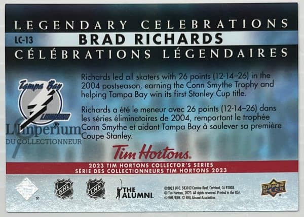 LC-13 Brad Richards - Carte d'Hockey Célébrations Légendaires 2023