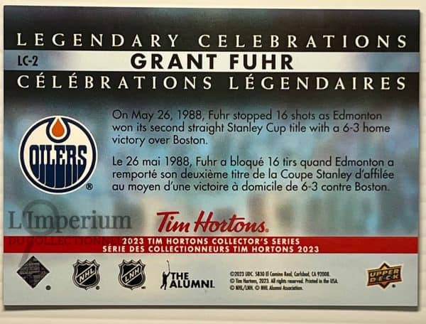 LC-2 Grant Fuhr - Carte d'Hockey Célébrations Légendaires 2023