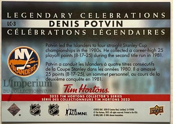 LC-3 Denis Potvin - Carte d'Hockey Célébrations Légendaires 2023