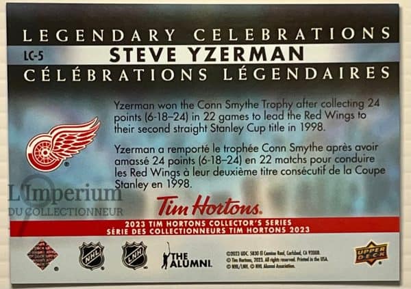 LC-5 Steve Yzerman - Carte d'Hockey Célébrations Légendaires 2023