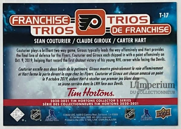 T-17 Sean Couturier - Claude Giroux - Carter Hart - Carte d'Hockey LNH 2020-2021