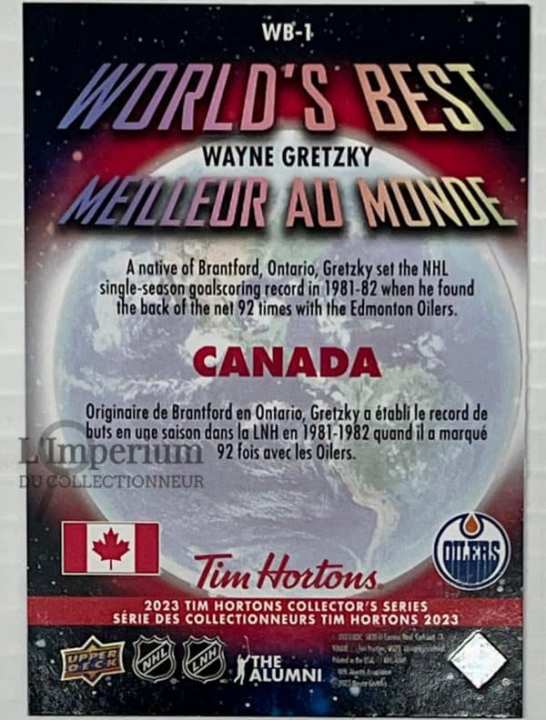 WB-1 Wayne Gretzky - Carte d'Hockey Meilleurs au Monde 2023