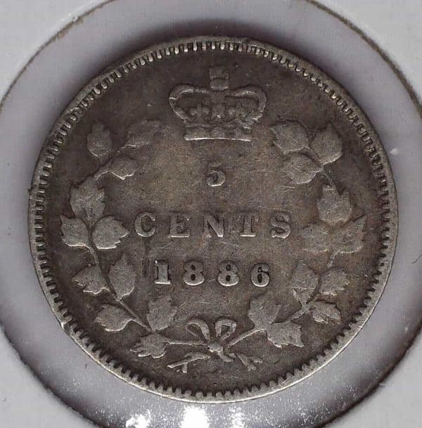 CANADA 5 Cents 1886 Large 6 F-12