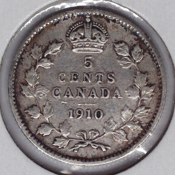 1910 5 Cents CANADA pointed leaves VF-20