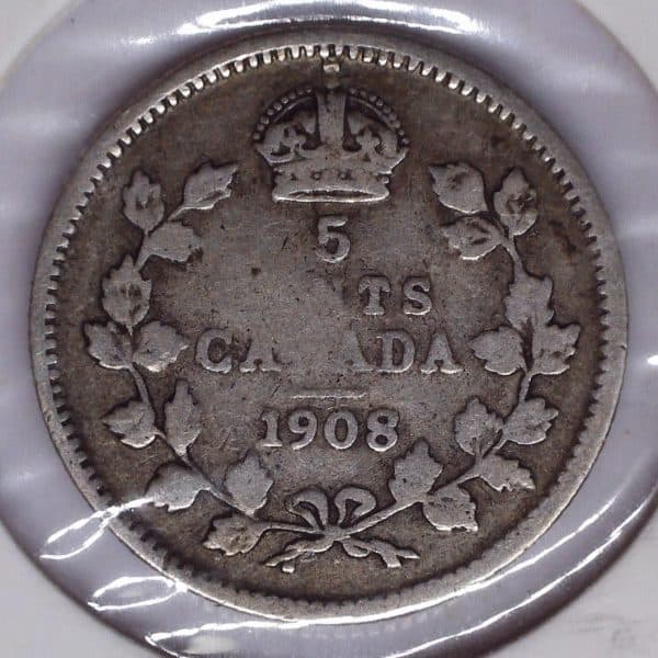 CANADA 5 Cents 1908 Gros 8 VG-10