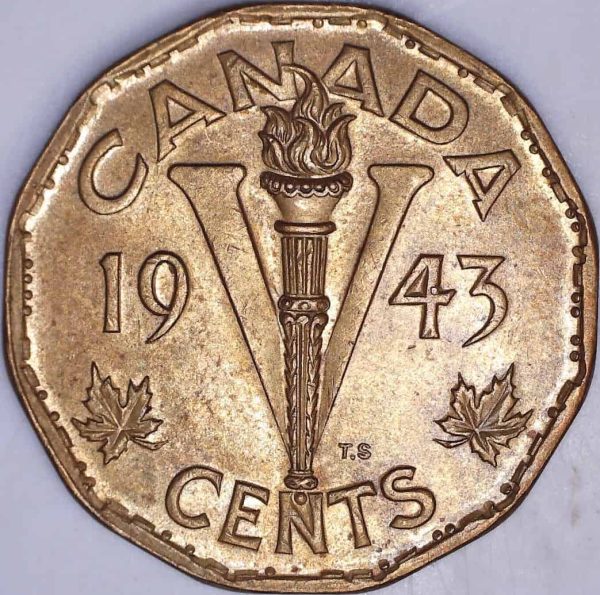 Canada - 5 Cents 1943 Tombac DOT On 4 - AU-50