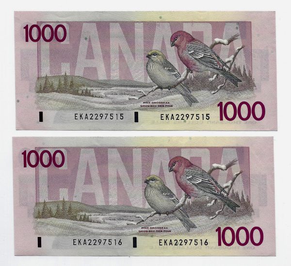 CANADA - SUITE DE 2 BILLETS DE 1000 DOLLARS 1988 - BC-61b