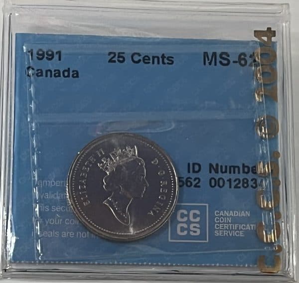 CANADA - 25 CENTS 1991 - MS-62 - Certifié CCCS