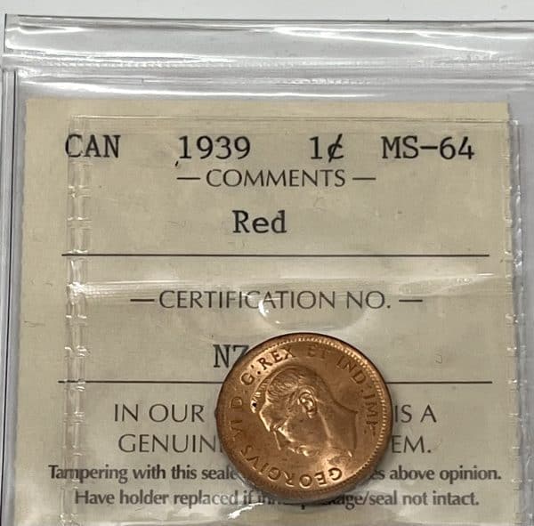 CANADA - 1 CENT 1939 - MS-64 - Certifié ICCS