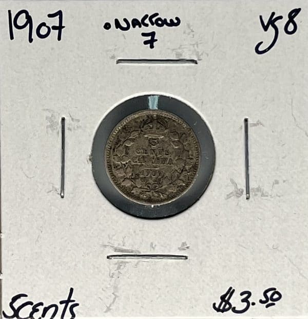 CANADA 5 Cents 1907 Narrow 7 VG-8