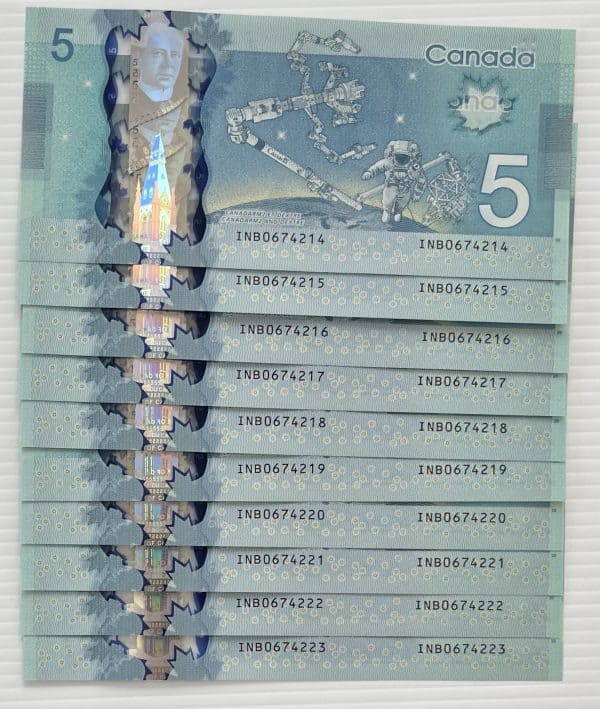 Canada - Suite de dix 5 Dollars 2013 polymère Wilkins/Poloz