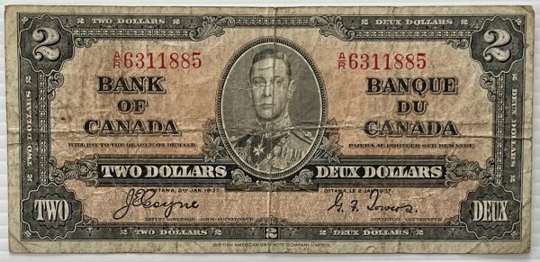 CANADA - Billet de 2 Dollars 1937 - Coyne/Towers - BC-22c