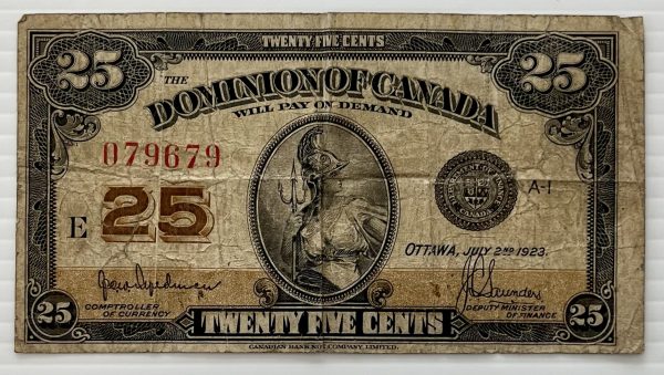 CANADA - Billet de 25 Cents 1923 - Hyndman/Saunders - DC-24b