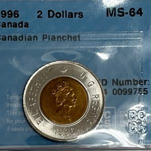 Canada 1996 2 Dollars CCCS Certified MS 64