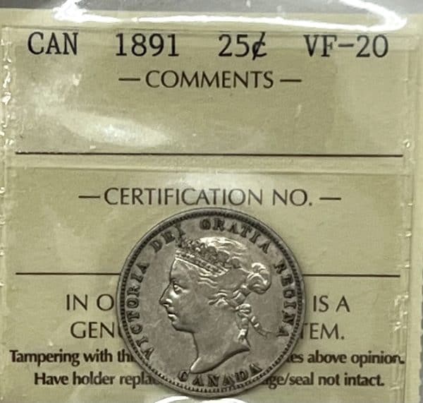 Canada - 25 cents 1891 - Certifié VF-20