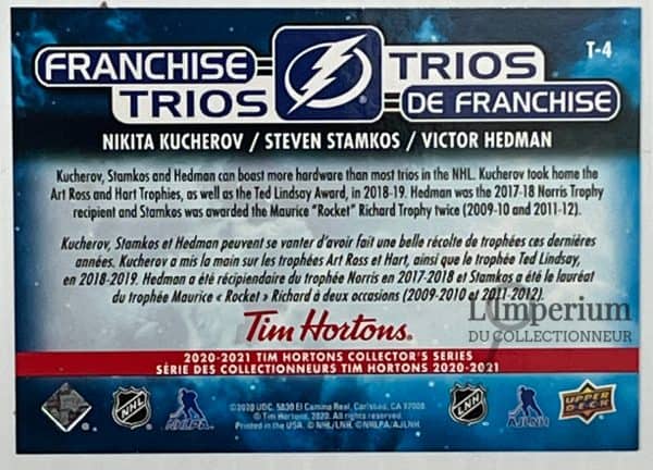 T-4 Nikita Kucherov - Steven Stamkos - Victor Hedman - Carte d'Hockey LNH 2020-2021